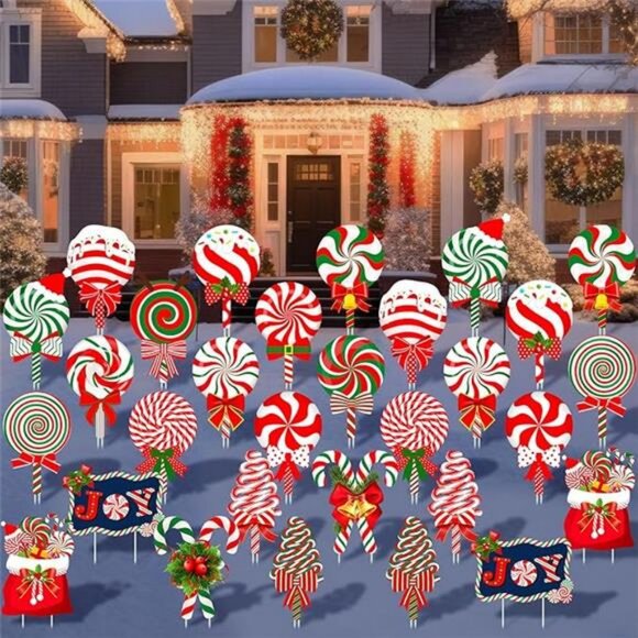 30 Pcs Christmas Candy Yard Signs with 60 Stakes 18 Shapes Colorful Candy Lawn - Picture 8 of 8